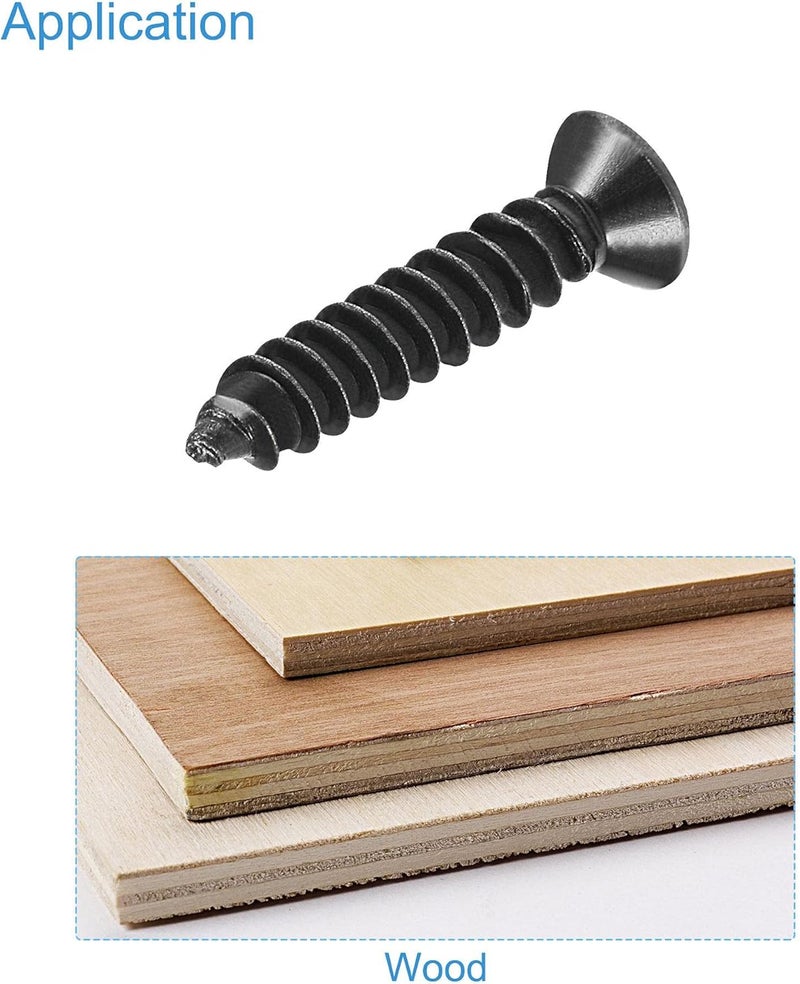 uxcell M3 x 16mm Wood Screws Phillips Flat Head Carbon Steel Self Tapping Screws Black 200pcs - Image 4